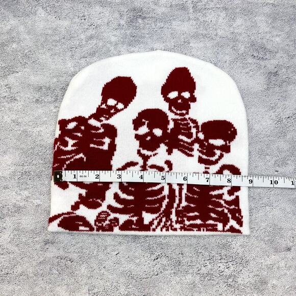 grunge punk red and white skeleton beanie - Picture 6 of 6